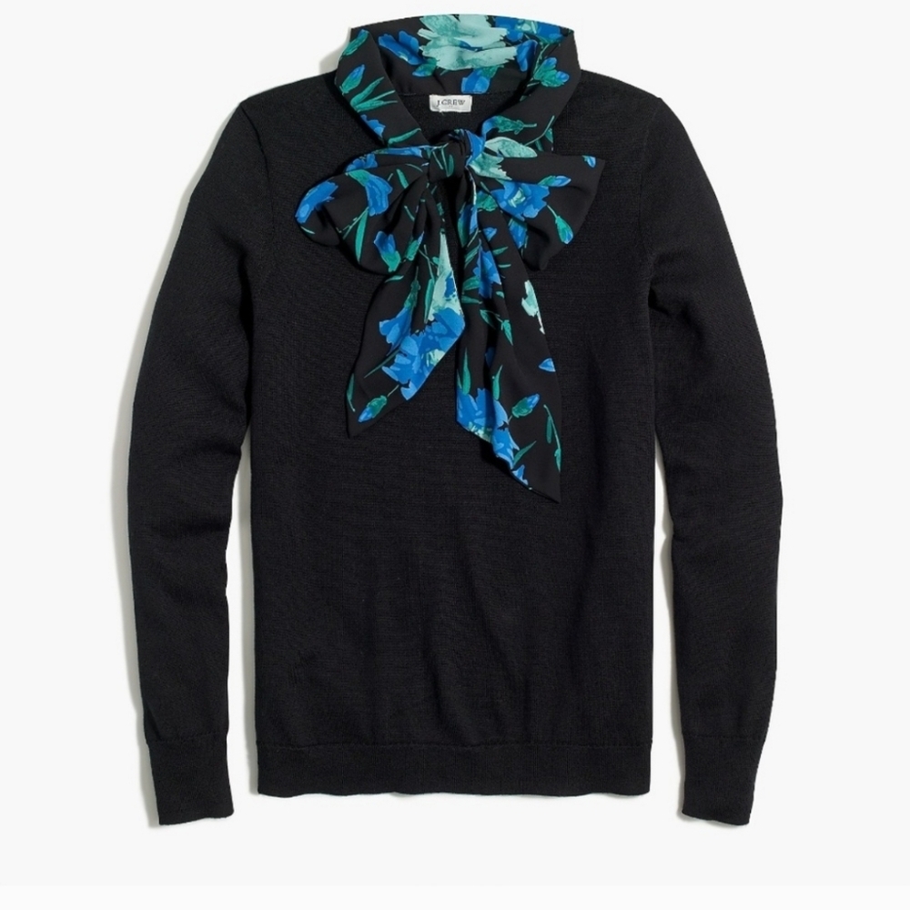 J. Crew Black & Blue Floral Scarf Pullover Sweater Women's | Size XS